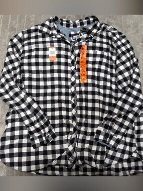 Lands' End Black and White Buffalo Plaid Button-Down Shirt